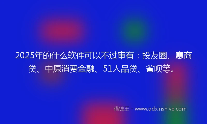 2025年的什么软件可以不过审有：投友圈、惠商贷、中原消费金融、51人品贷、省呗等。