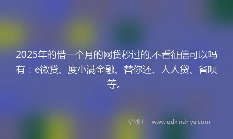 2025年的借一个月的网贷秒过的,不看征信可以吗有：e微贷、度小满金融、替你还、人人贷、省呗等。