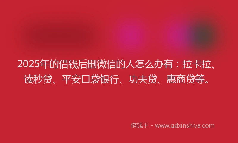 2025年的借钱后删微信的人怎么办有：拉卡拉、读秒贷、平安口袋银行、功夫贷、惠商贷等。