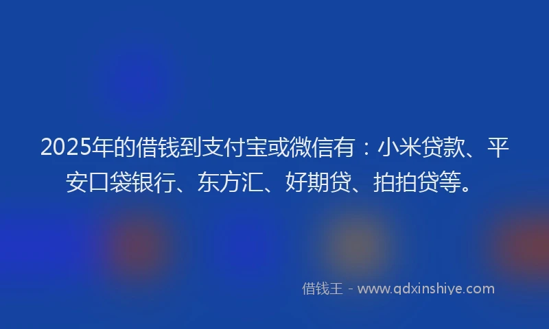 2025年的借钱到支付宝或微信有：小米贷款、平安口袋银行、东方汇、好期贷、拍拍贷等。