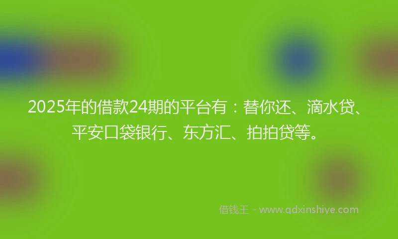 2025年的借款24期的平台有：替你还、滴水贷、平安口袋银行、东方汇、拍拍贷等。