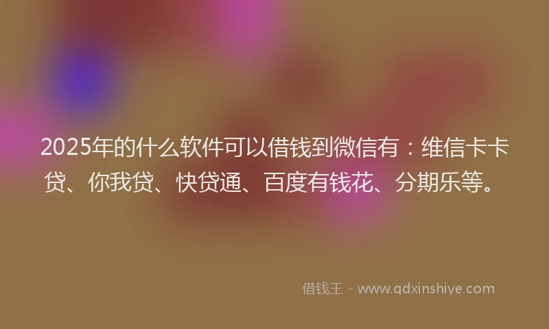 2025年的什么软件可以借钱到微信有：维信卡卡贷、你我贷、快贷通、百度有钱花、分期乐等。