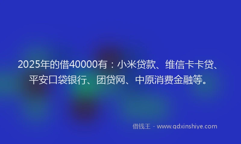 2025年的借40000有：小米贷款、维信卡卡贷、平安口袋银行、团贷网、中原消费金融等。