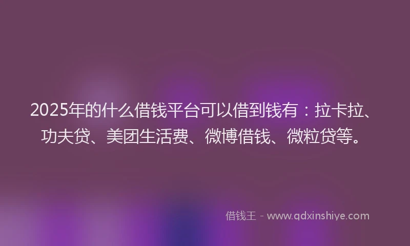2025年的什么借钱平台可以借到钱有：拉卡拉、功夫贷、美团生活费、微博借钱、微粒贷等。