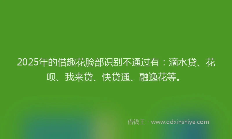 2025年的借趣花脸部识别不通过有：滴水贷、花呗、我来贷、快贷通、融逸花等。