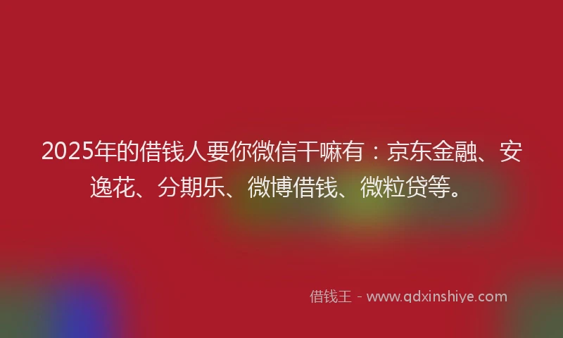 2025年的借钱人要你微信干嘛有：京东金融、安逸花、分期乐、微博借钱、微粒贷等。