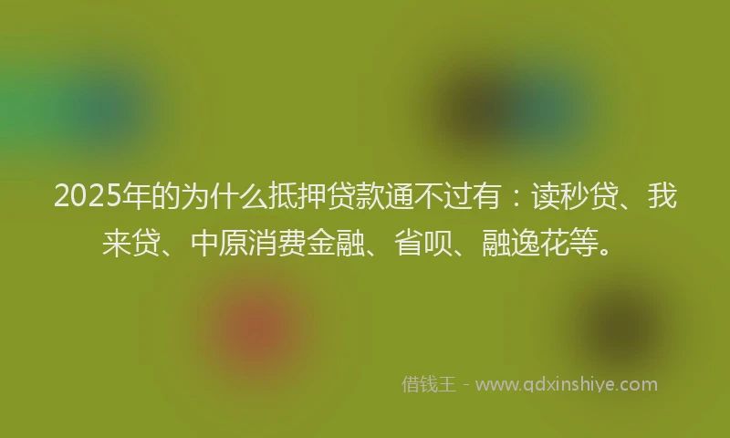 2025年的为什么抵押贷款通不过有：读秒贷、我来贷、中原消费金融、省呗、融逸花等。