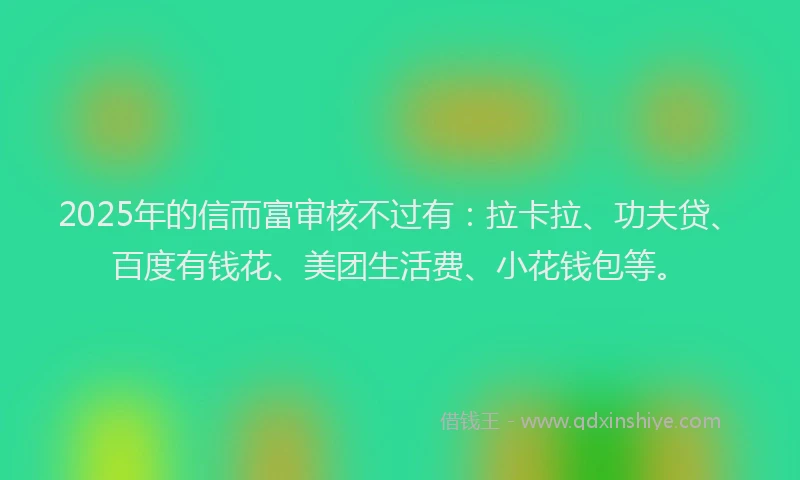 2025年的信而富审核不过有：拉卡拉、功夫贷、百度有钱花、美团生活费、小花钱包等。