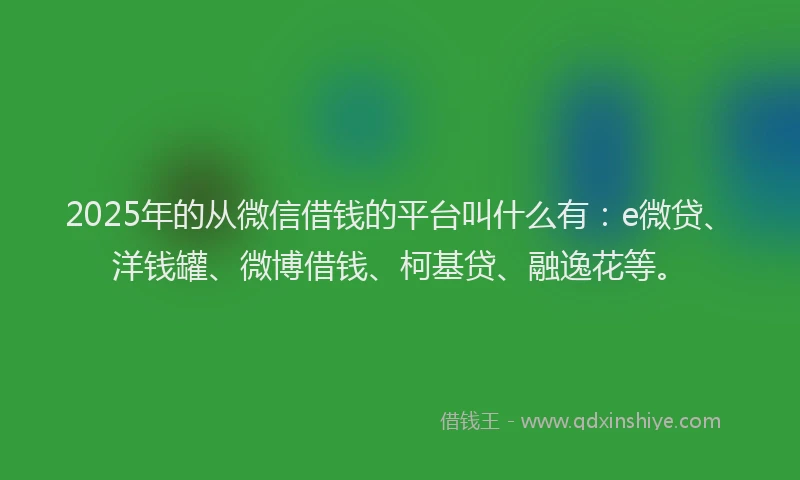 2025年的从微信借钱的平台叫什么有：e微贷、洋钱罐、微博借钱、柯基贷、融逸花等。