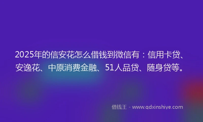 2025年的信安花怎么借钱到微信有：信用卡贷、安逸花、中原消费金融、51人品贷、随身贷等。
