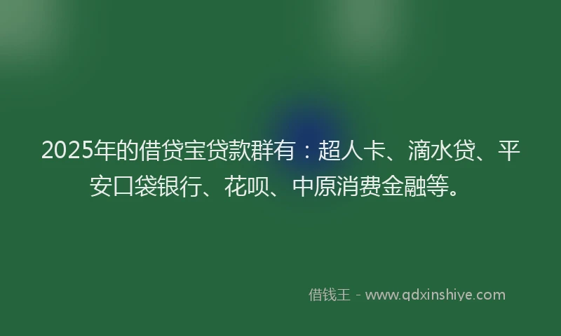 2025年的借贷宝贷款群有：超人卡、滴水贷、平安口袋银行、花呗、中原消费金融等。