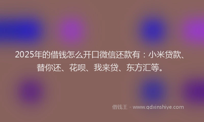 2025年的借钱怎么开口微信还款有：小米贷款、替你还、花呗、我来贷、东方汇等。