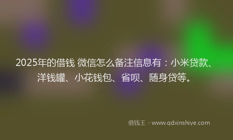 2025年的借钱 微信怎么备注信息有：小米贷款、洋钱罐、小花钱包、省呗、随身贷等。