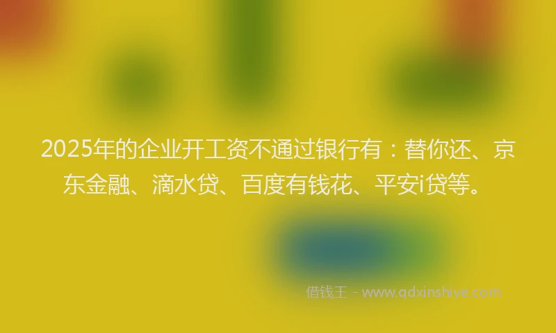 2025年的企业开工资不通过银行有：替你还、京东金融、滴水贷、百度有钱花、平安i贷等。