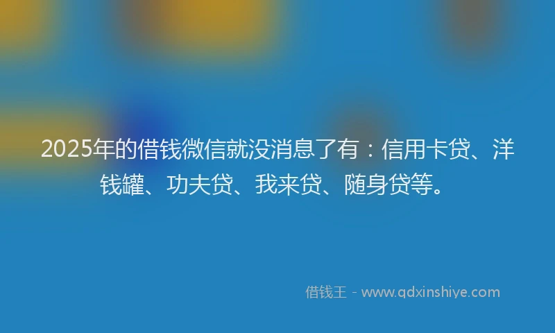 2025年的借钱微信就没消息了有：信用卡贷、洋钱罐、功夫贷、我来贷、随身贷等。