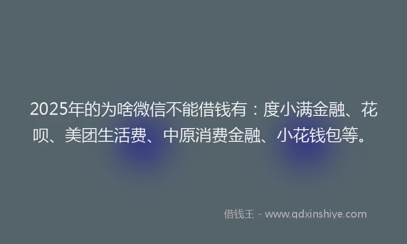 2025年的为啥微信不能借钱有：度小满金融、花呗、美团生活费、中原消费金融、小花钱包等。