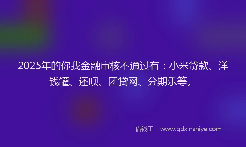 2025年的你我金融审核不通过有：小米贷款、洋钱罐、还呗、团贷网、分期乐等。