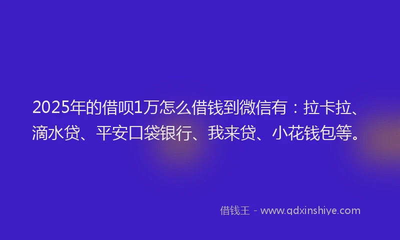 2025年的借呗1万怎么借钱到微信有：拉卡拉、滴水贷、平安口袋银行、我来贷、小花钱包等。
