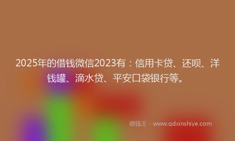 2025年的借钱微信2023有：信用卡贷、还呗、洋钱罐、滴水贷、平安口袋银行等。