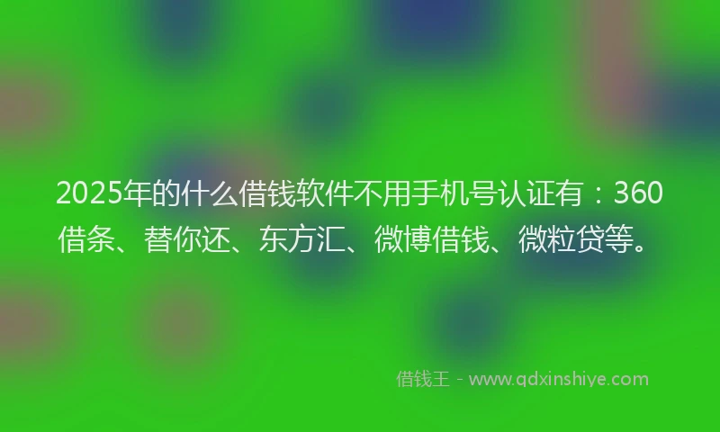 2025年的什么借钱软件不用手机号认证有：360借条、替你还、东方汇、微博借钱、微粒贷等。