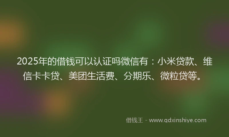 2025年的借钱可以认证吗微信有：小米贷款、维信卡卡贷、美团生活费、分期乐、微粒贷等。