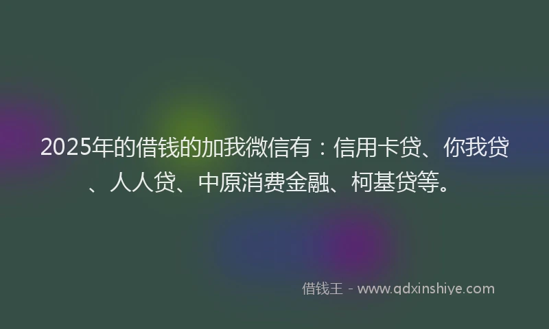 2025年的借钱的加我微信有：信用卡贷、你我贷、人人贷、中原消费金融、柯基贷等。