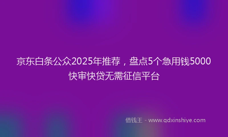 京东白条公众2025年推荐，盘点5个急用钱5000快审快贷无需征信平台