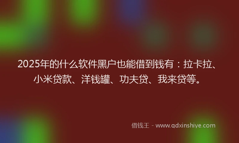2025年的什么软件黑户也能借到钱有：拉卡拉、小米贷款、洋钱罐、功夫贷、我来贷等。