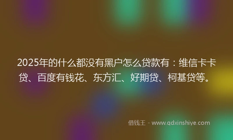 2025年的什么都没有黑户怎么贷款有：维信卡卡贷、百度有钱花、东方汇、好期贷、柯基贷等。