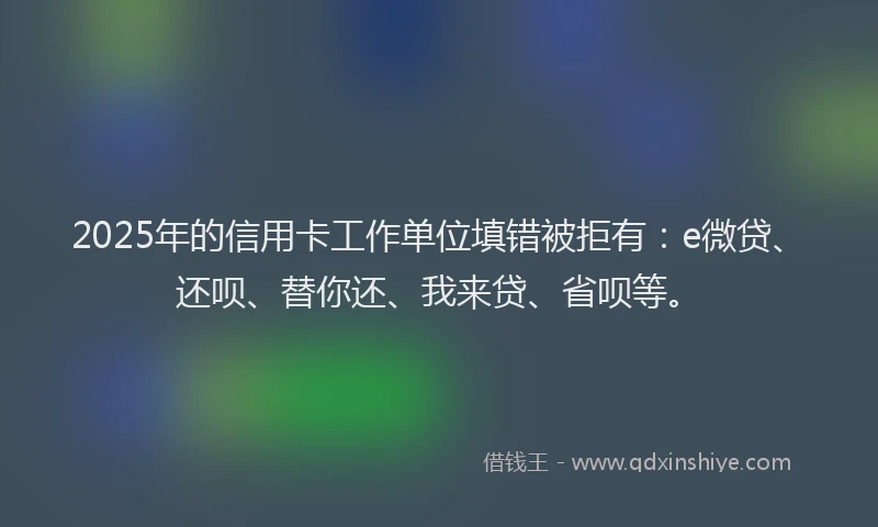 2025年的信用卡工作单位填错被拒有：e微贷、还呗、替你还、我来贷、省呗等。