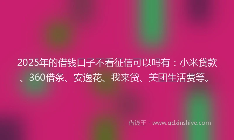2025年的借钱口子不看征信可以吗有：小米贷款、360借条、安逸花、我来贷、美团生活费等。