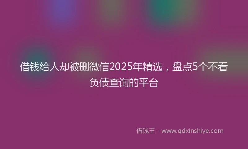 借钱给人却被删微信2025年精选，盘点5个不看负债查询的平台