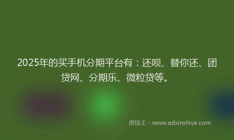2025年的买手机分期平台有：还呗、替你还、团贷网、分期乐、微粒贷等。