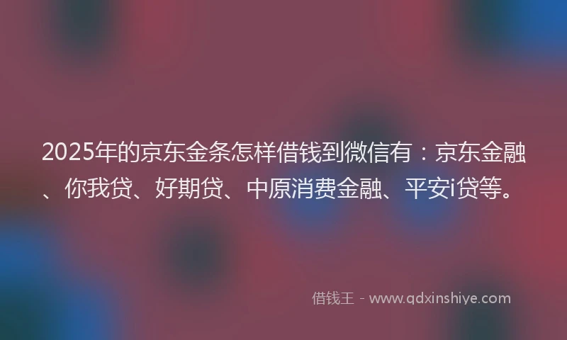 2025年的京东金条怎样借钱到微信有：京东金融、你我贷、好期贷、中原消费金融、平安i贷等。