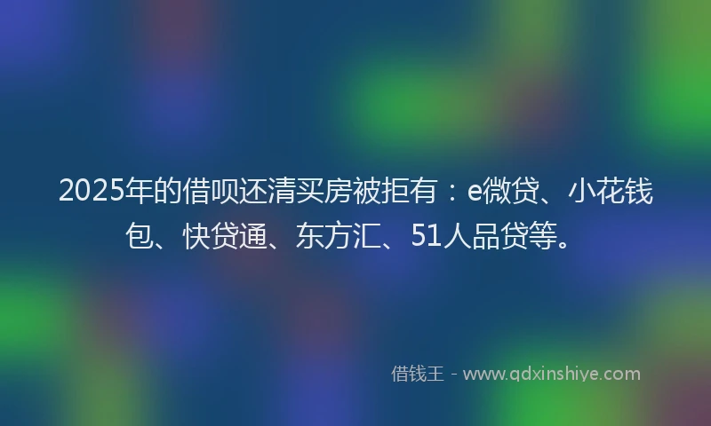 2025年的借呗还清买房被拒有：e微贷、小花钱包、快贷通、东方汇、51人品贷等。