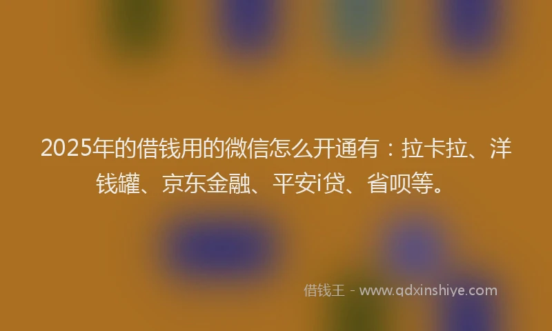 2025年的借钱用的微信怎么开通有：拉卡拉、洋钱罐、京东金融、平安i贷、省呗等。