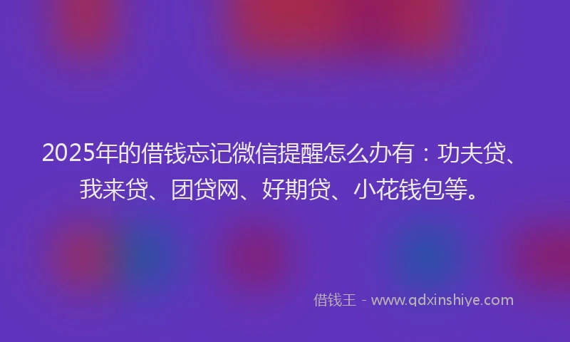 2025年的借钱忘记微信提醒怎么办有：功夫贷、我来贷、团贷网、好期贷、小花钱包等。