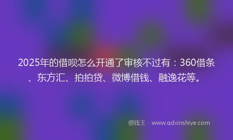 2025年的借呗怎么开通了审核不过有：360借条、东方汇、拍拍贷、微博借钱、融逸花等。