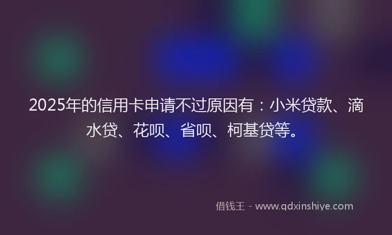 2025年的信用卡申请不过原因有：小米贷款、滴水贷、花呗、省呗、柯基贷等。