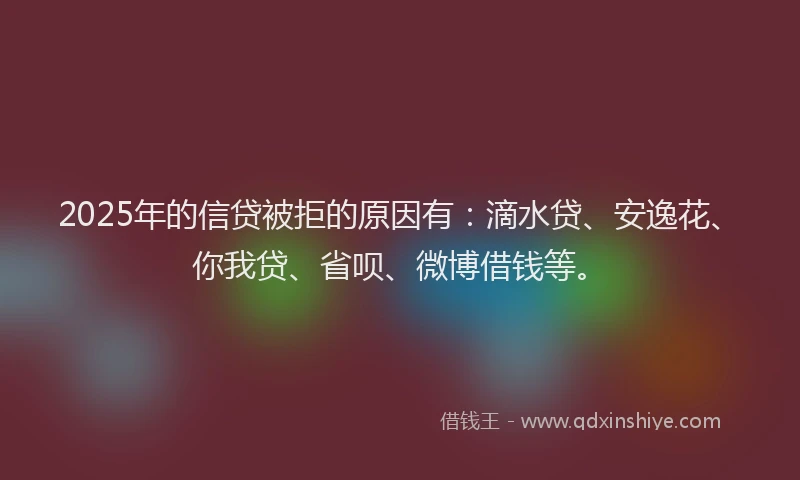 2025年的信贷被拒的原因有：滴水贷、安逸花、你我贷、省呗、微博借钱等。