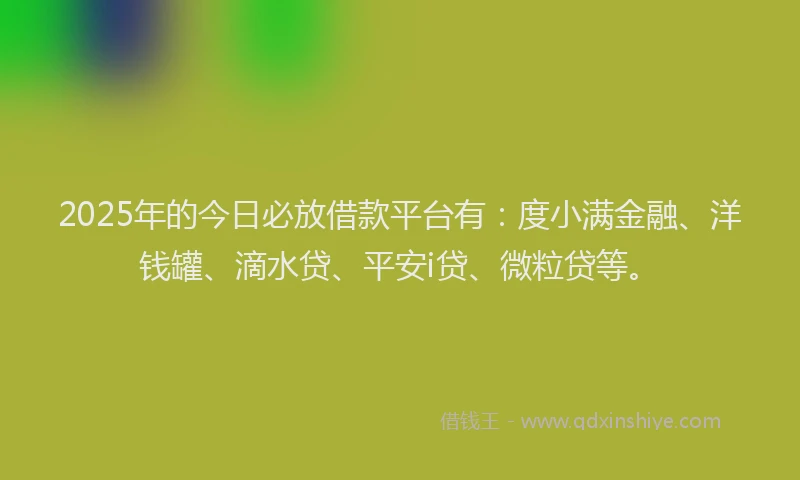 2025年的今日必放借款平台有：度小满金融、洋钱罐、滴水贷、平安i贷、微粒贷等。