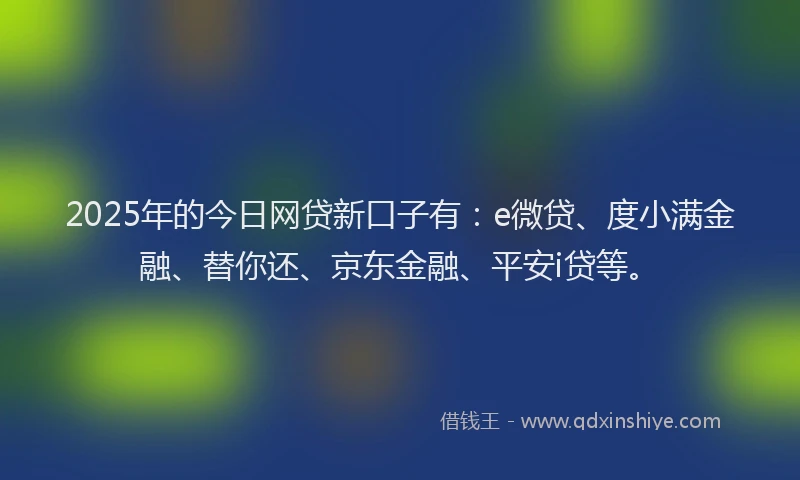 2025年的今日网贷新口子有：e微贷、度小满金融、替你还、京东金融、平安i贷等。