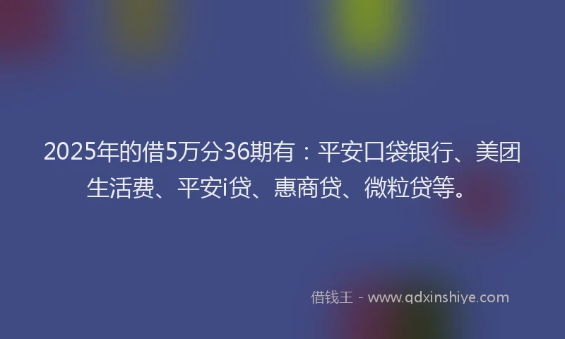 2025年的借5万分36期有：平安口袋银行、美团生活费、平安i贷、惠商贷、微粒贷等。