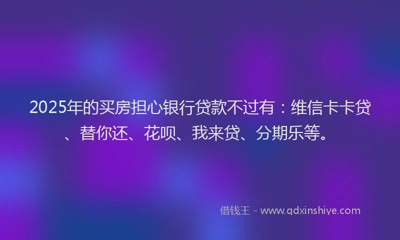 2025年的买房担心银行贷款不过有：维信卡卡贷、替你还、花呗、我来贷、分期乐等。