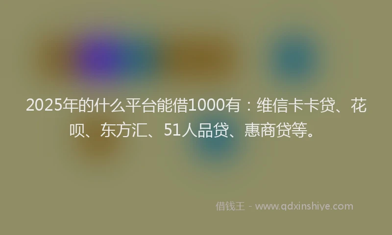 2025年的什么平台能借1000有：维信卡卡贷、花呗、东方汇、51人品贷、惠商贷等。