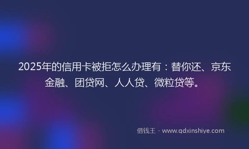 2025年的信用卡被拒怎么办理有：替你还、京东金融、团贷网、人人贷、微粒贷等。