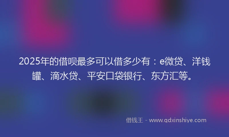2025年的借呗最多可以借多少有：e微贷、洋钱罐、滴水贷、平安口袋银行、东方汇等。