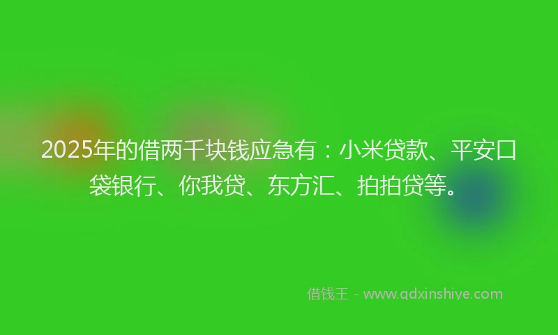 2025年的借两千块钱应急有：小米贷款、平安口袋银行、你我贷、东方汇、拍拍贷等。