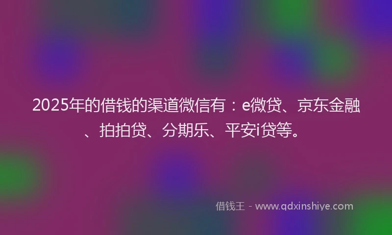 2025年的借钱的渠道微信有：e微贷、京东金融、拍拍贷、分期乐、平安i贷等。