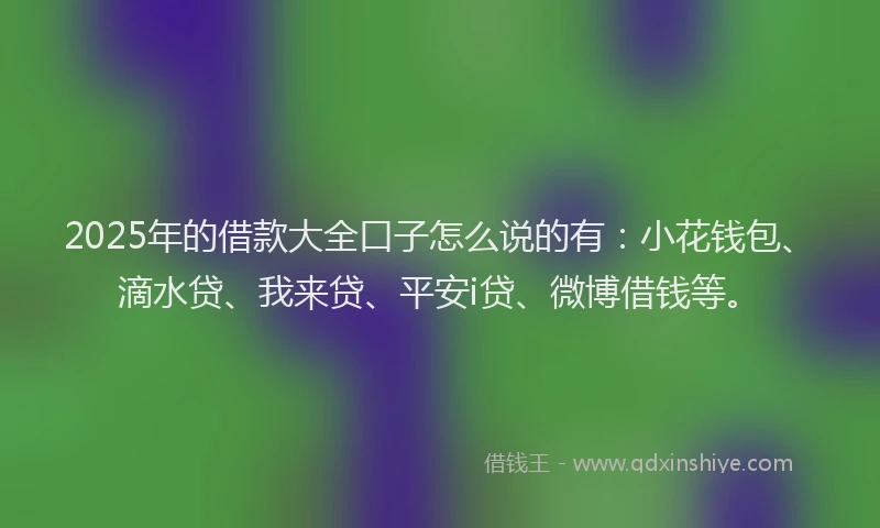 2025年的借款大全口子怎么说的有：小花钱包、滴水贷、我来贷、平安i贷、微博借钱等。